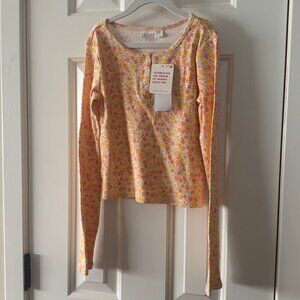 New Roxy Girls White Yellow Pink Floral Print Shirt Top Size M Medium 8-10